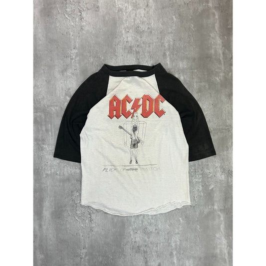 Vintage 1983 ACDC Flick Of The Switch Rock Music Raglan Band T-Shirt Size Small