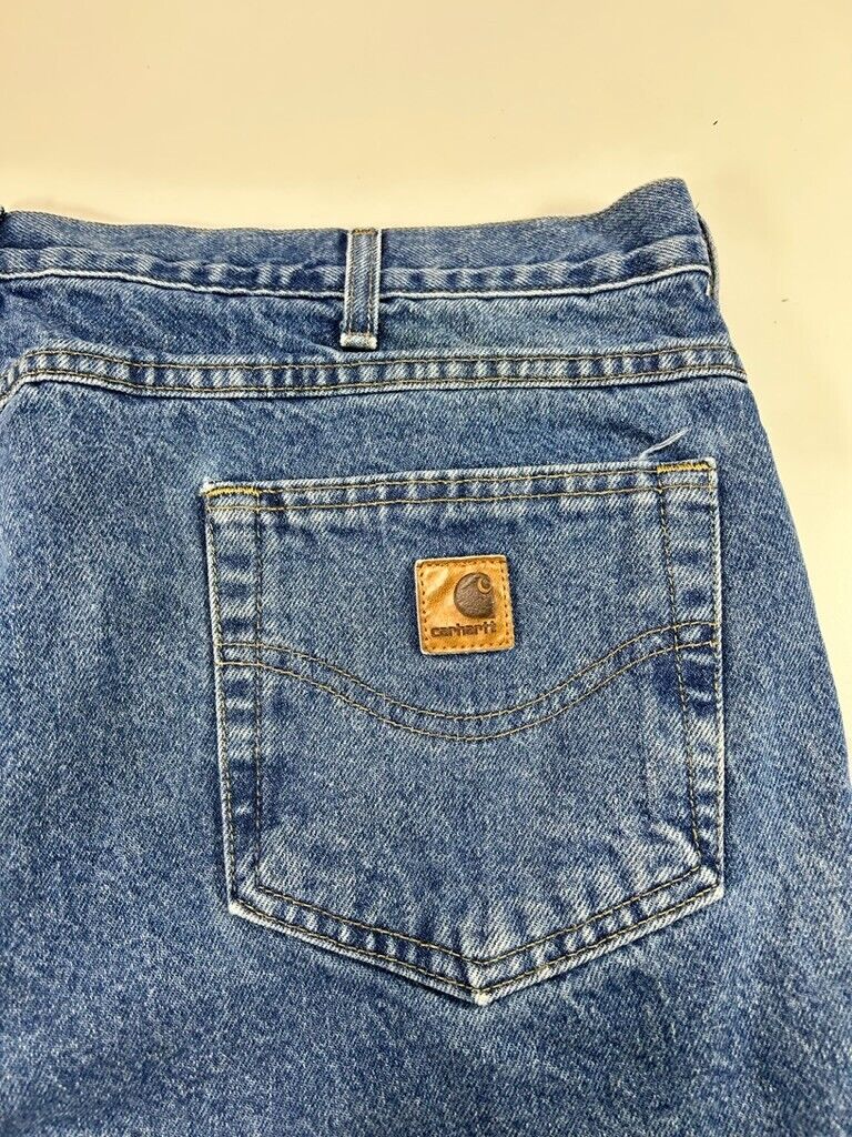 VTG Carhartt Plaid Lined Relaxed Fit Medium Wash Work Wear Denim Pants Size 40W