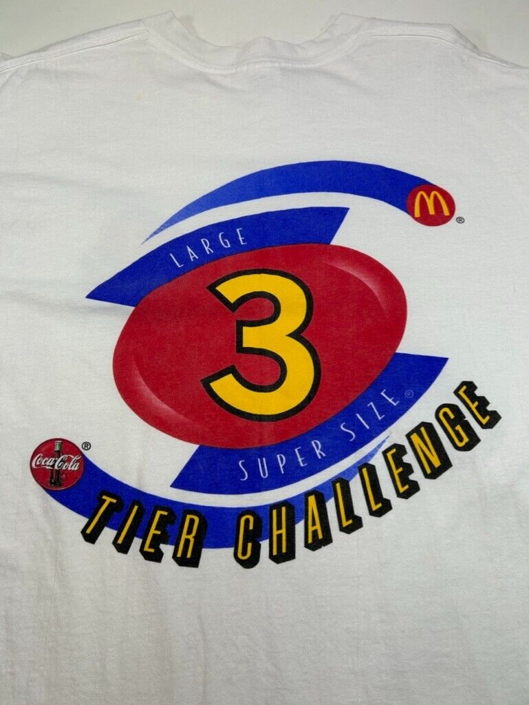 Vintage 90s McDonalds Supersize Tier Challenge Graphic T-Shirt Size XL White