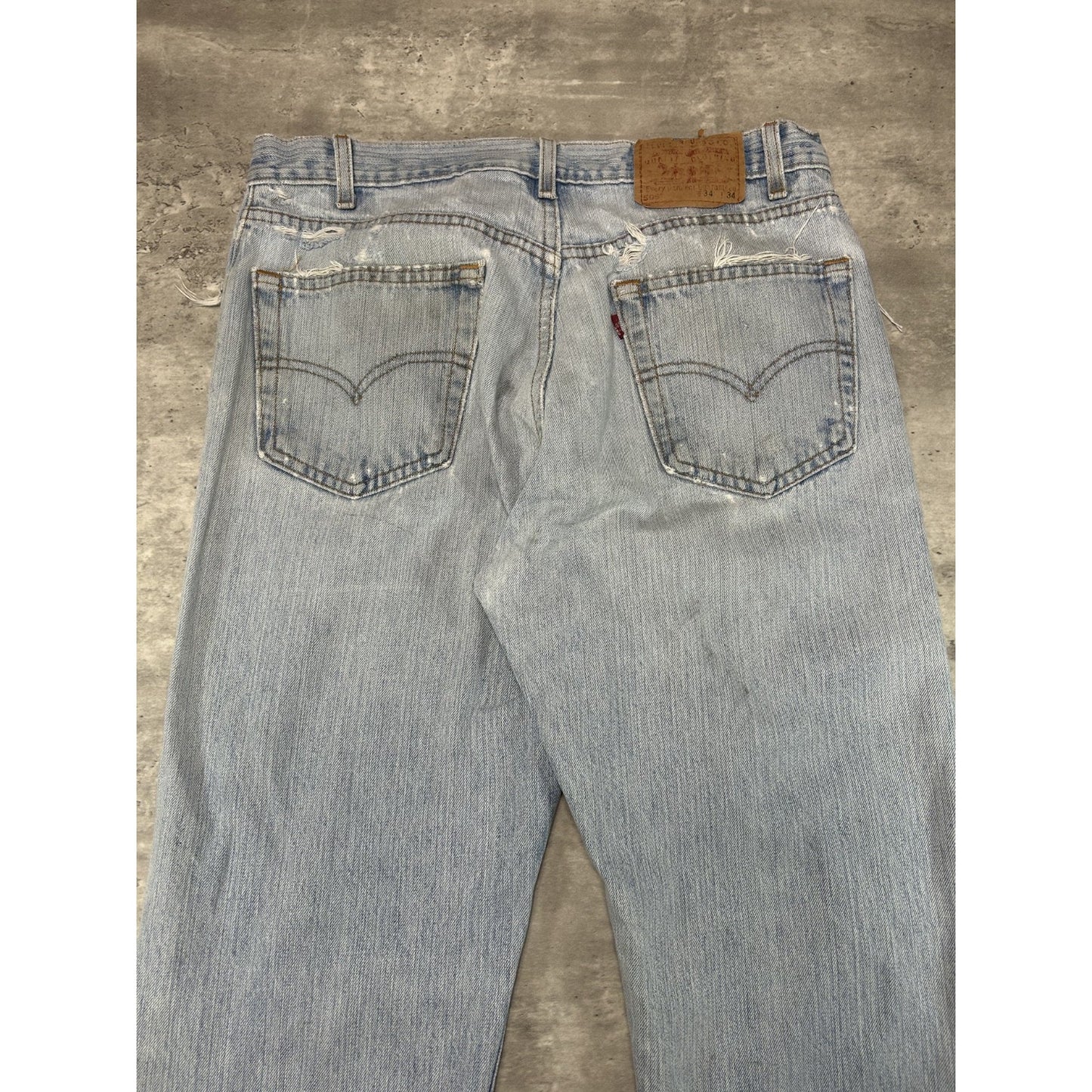 Vintage 90s Levis 505 Red Tab Light Wash Distressed Denim Pants Size 34