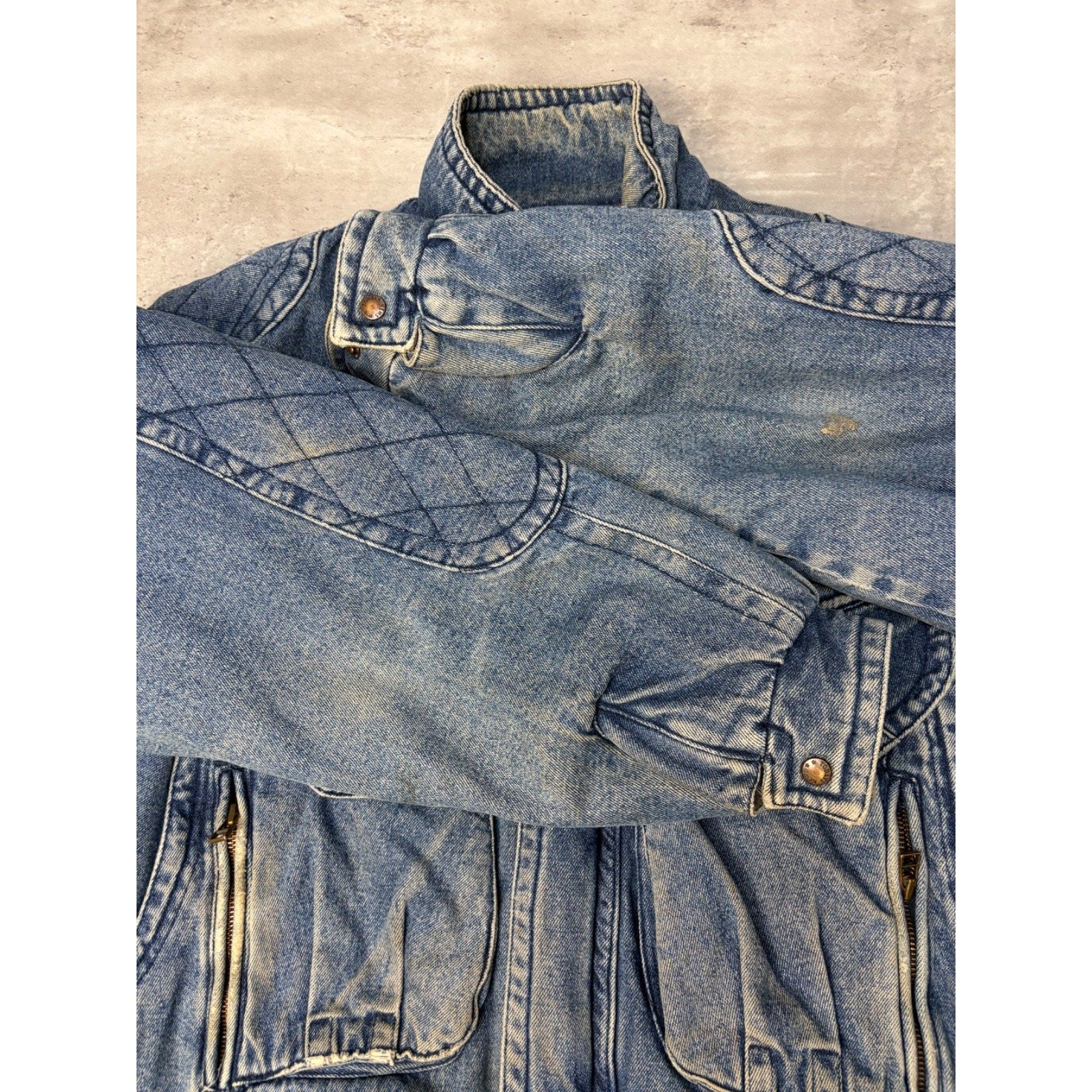 Vintage Todays News Medium Wash Denim Insulated Bomber Jacket Size Medium