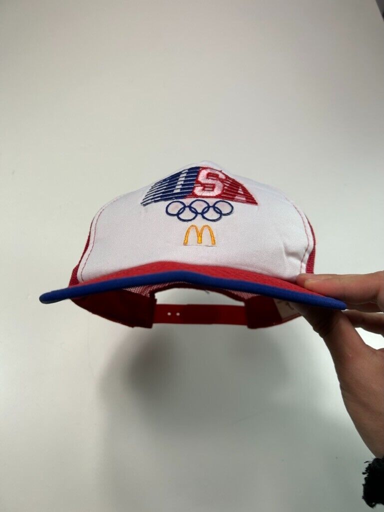 Vintage McDonalds USA Olympics Embroidered Trucker Snapback Hat OSFA