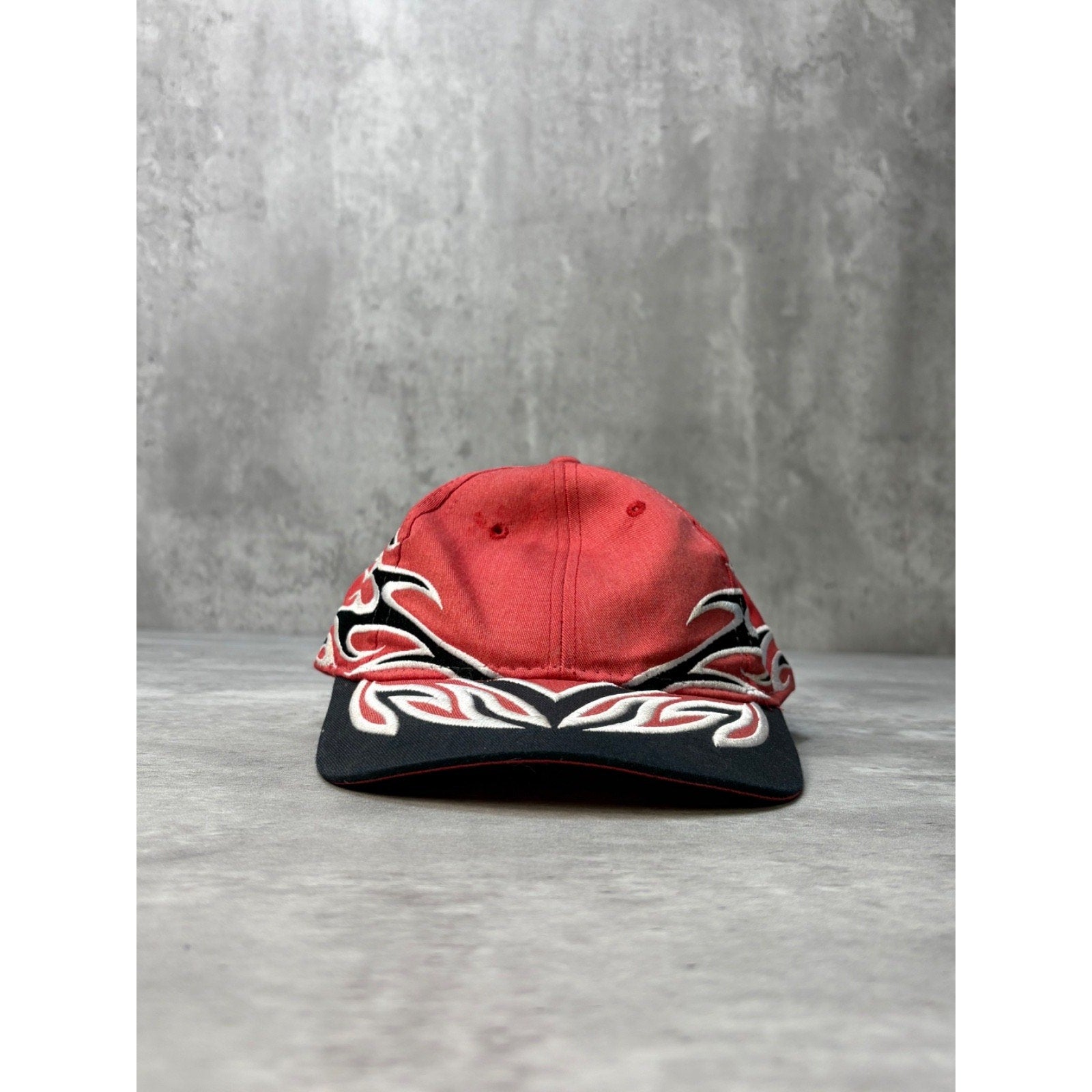 Vintage Blank Embroidered Flames Strapback Hat OSFA