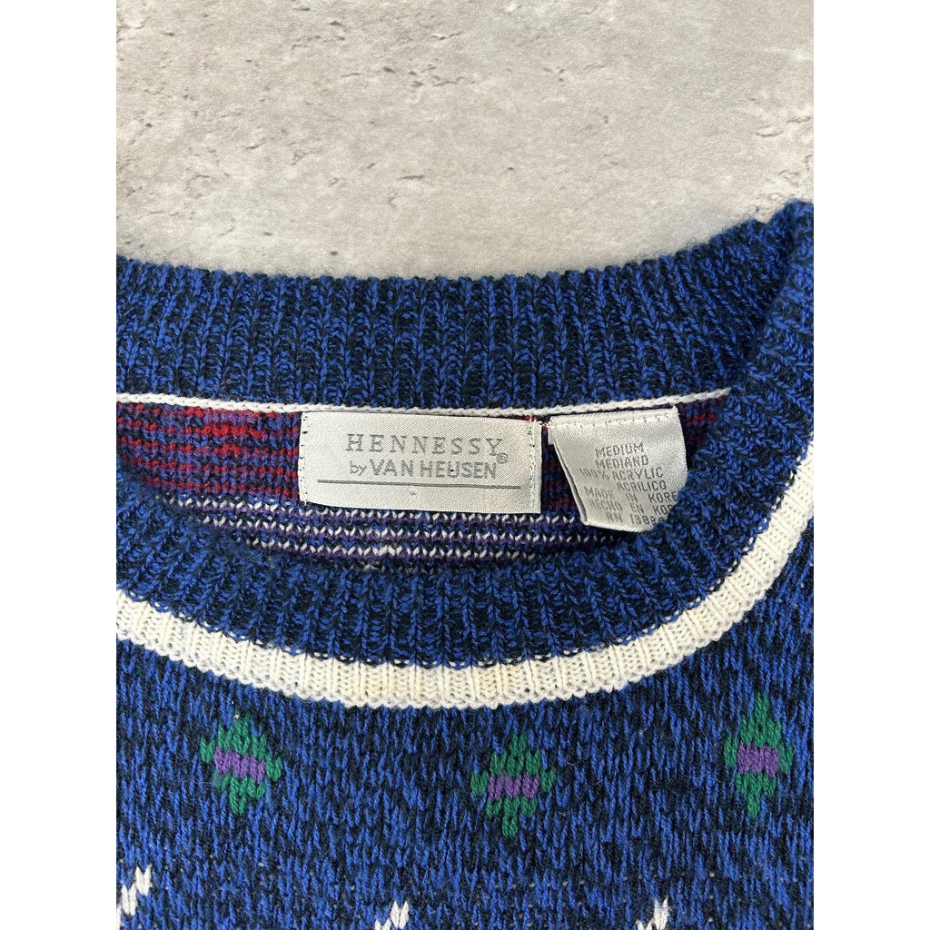 Vintage 90s Van Heusen Abstract Striped Pullover Knit Sweater Size Medium