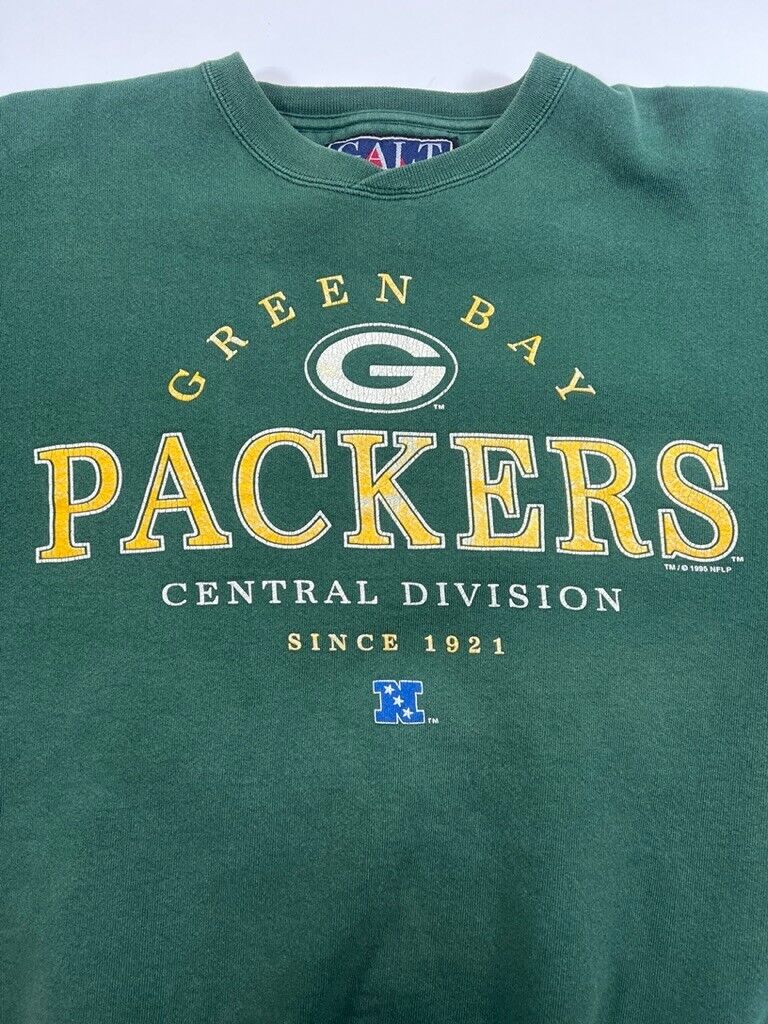 Vintage 1995 Green Bay Packers NFL Spell Out Graphic Sweatshirt Size Large Green