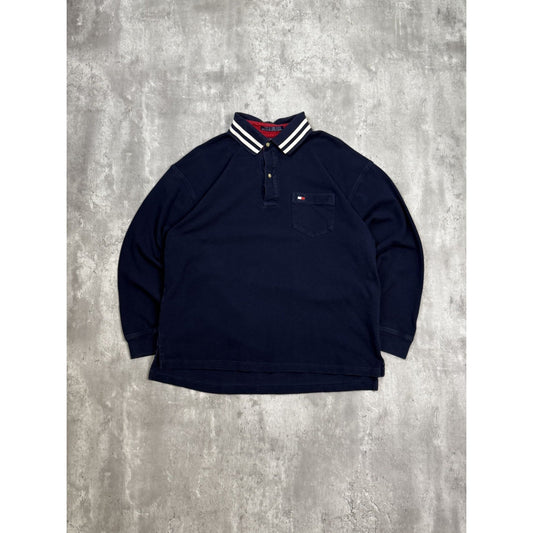 Vintage Tommy Hilfiger Embroidered Flag 1/4 Rugby Button Up Shirt Size XL