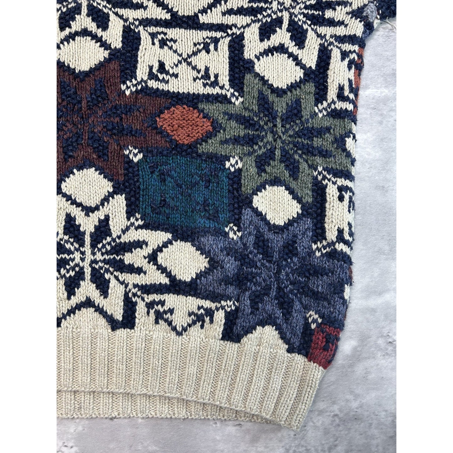 Vintage 90s Northern Isles Snowflake Print Ribbed Pullover Knit Sweater Sz Large