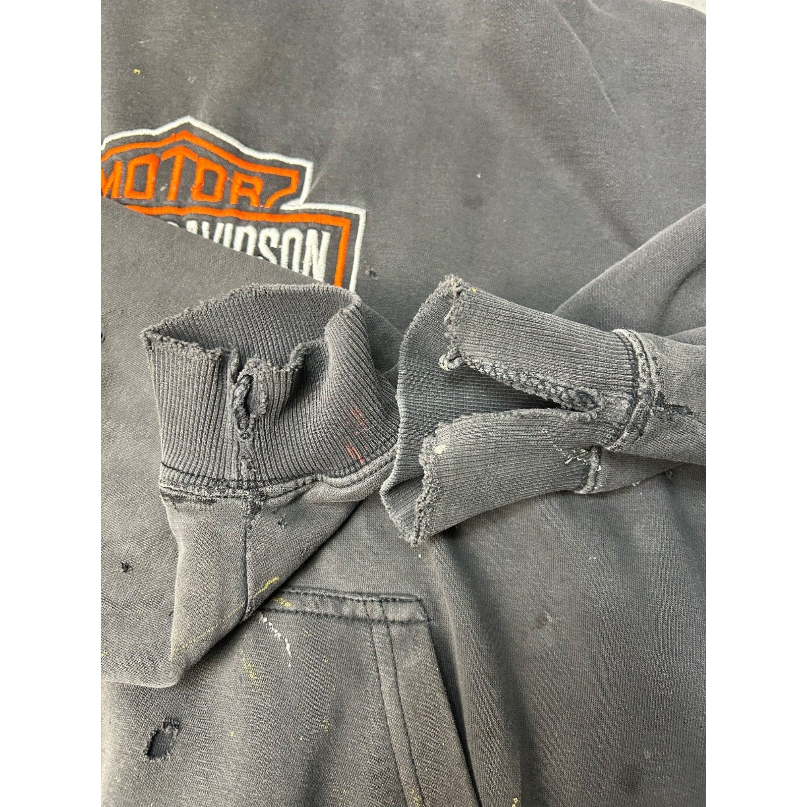 Vintage Harley Davidson Distressed Embroidered Logo Hooded Sweatshirt Size Large