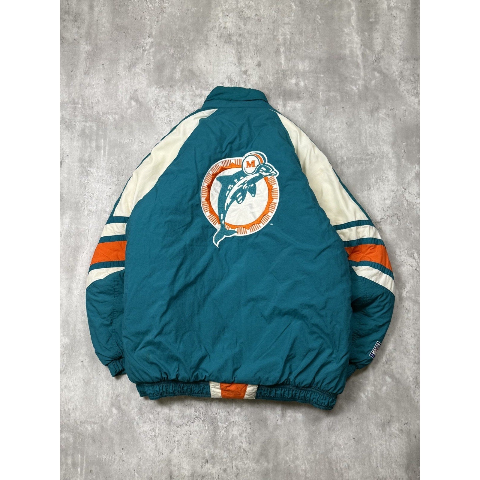 Vintage 90s Miami Dolphins NFL Embroidered Starter Bomber Jacket Size Large