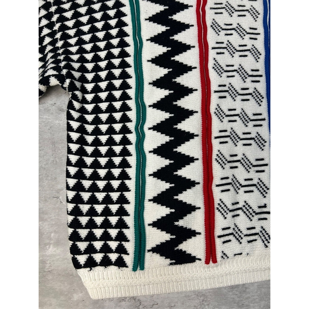 Vintage 90s Concrete Abstract Striped Pullover Knit Sweater Size Large
