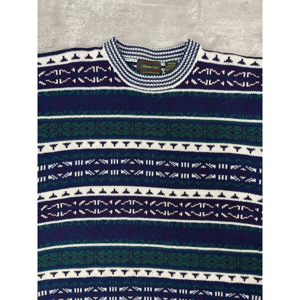 Vintage 90s The Custom Club Abstract Striped Print Knit Sweater Size Medium