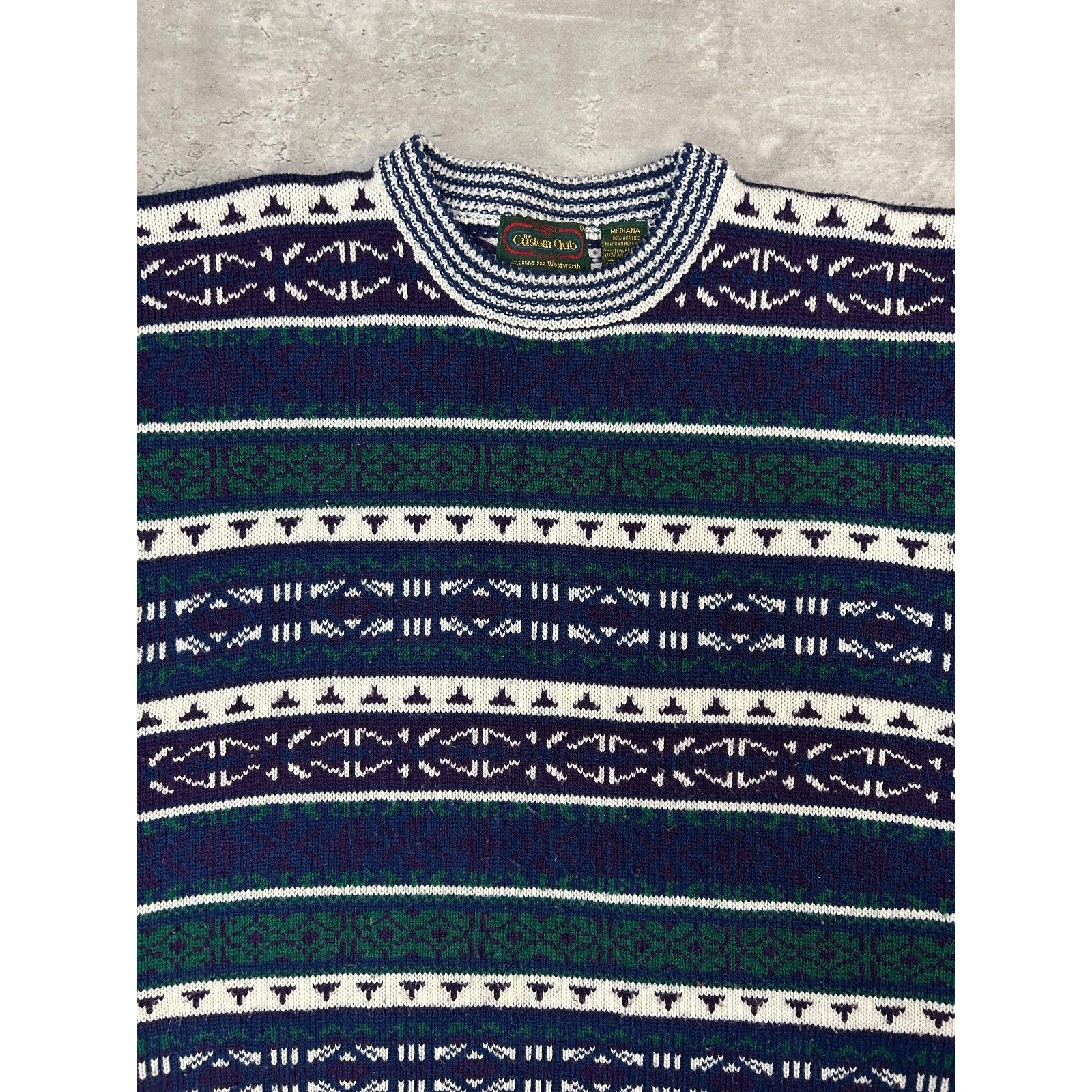 Vintage 90s The Custom Club Abstract Striped Print Knit Sweater Size Medium