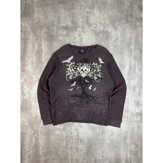 Vintage Y2K Point Zero Waffle Print Long Sleeve Graphic T-Shirt Size Large Gray