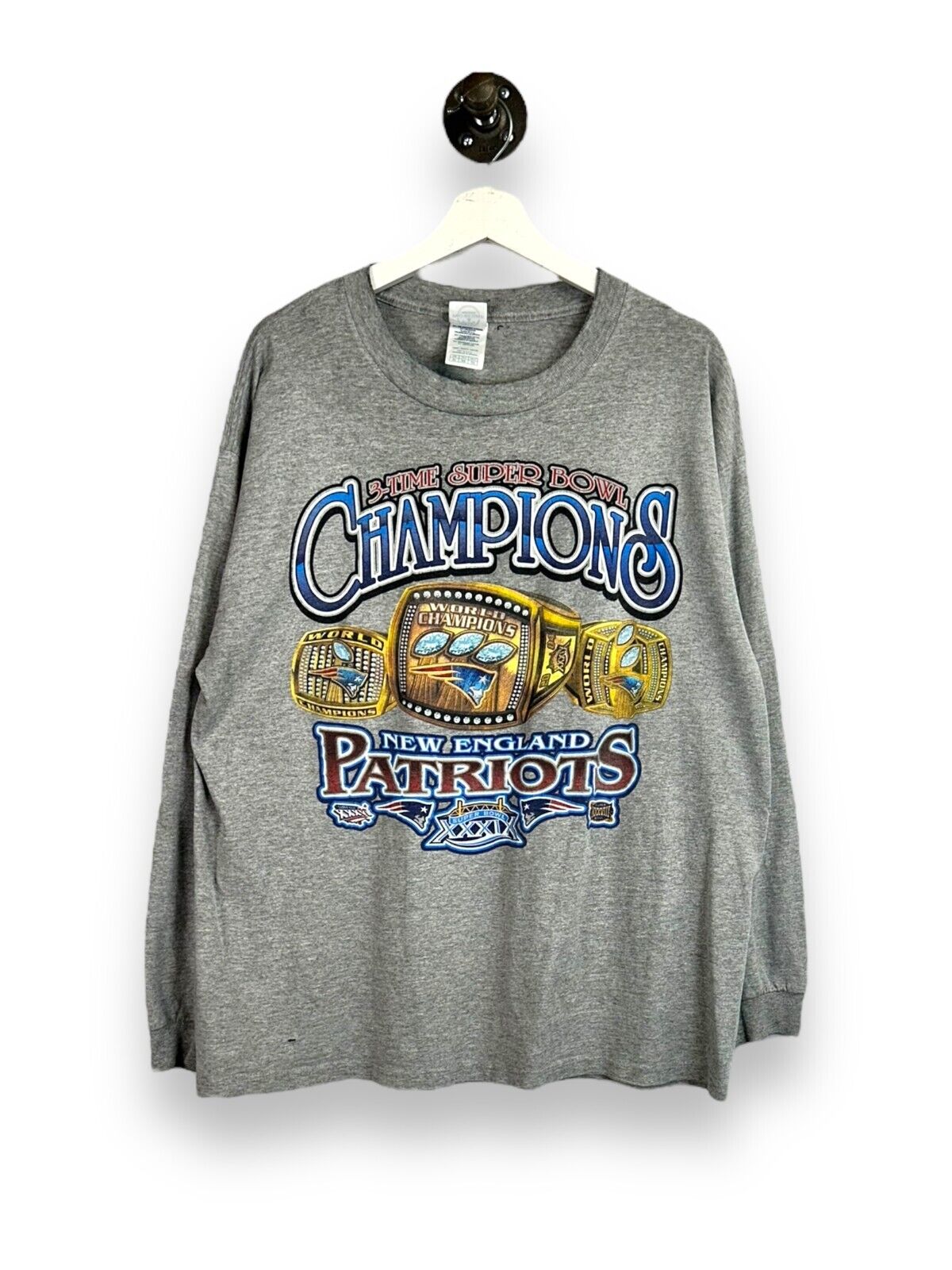 2005 New England Patriots NFL Super Bowl 3x Champs Ring Graphic T-Shirt Size XL