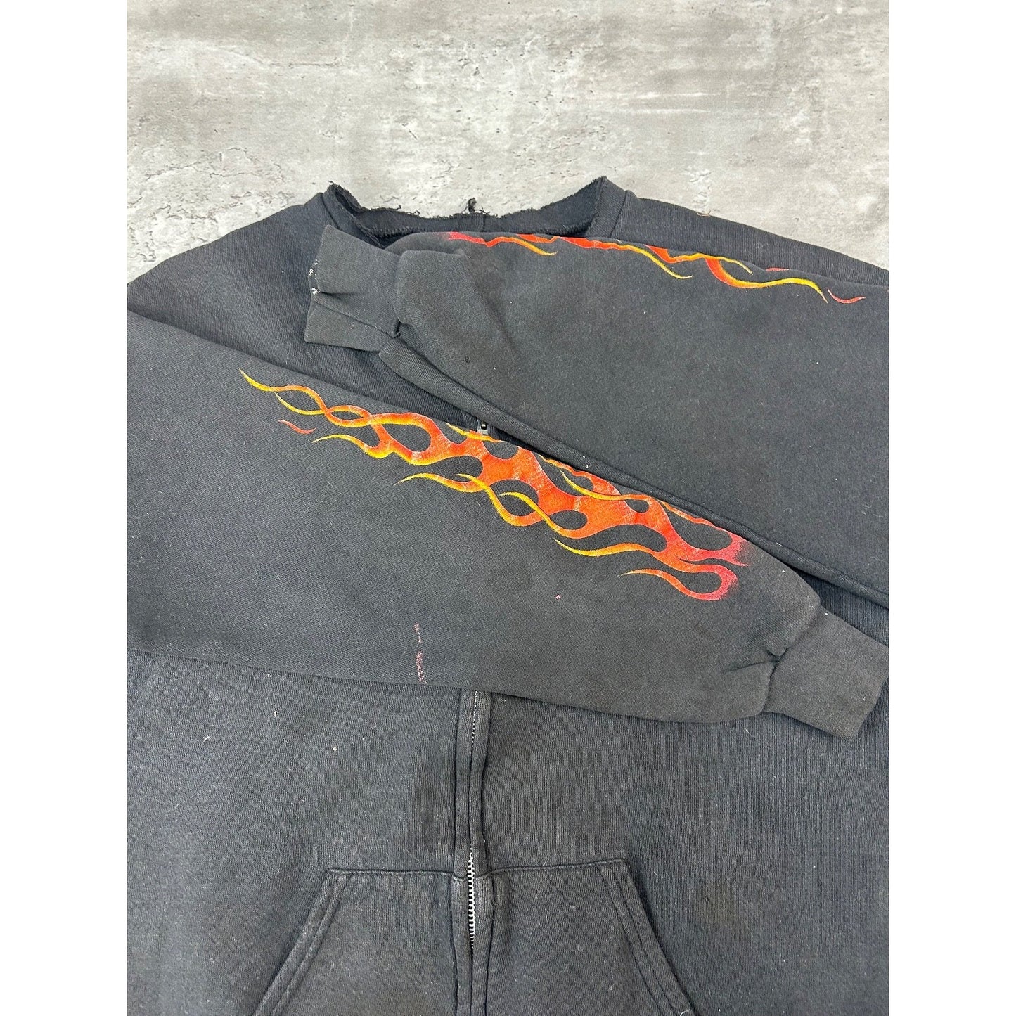 Vintage 2001 Harley Davidson Flame Sleeve Classic Logo Full Zip Sweatshirt Med