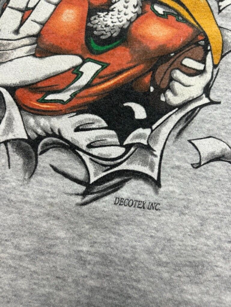 Vintage 90s Miami Hurricanes NCAA Chest Buster Graphic Sweatshirt Size XL Gray