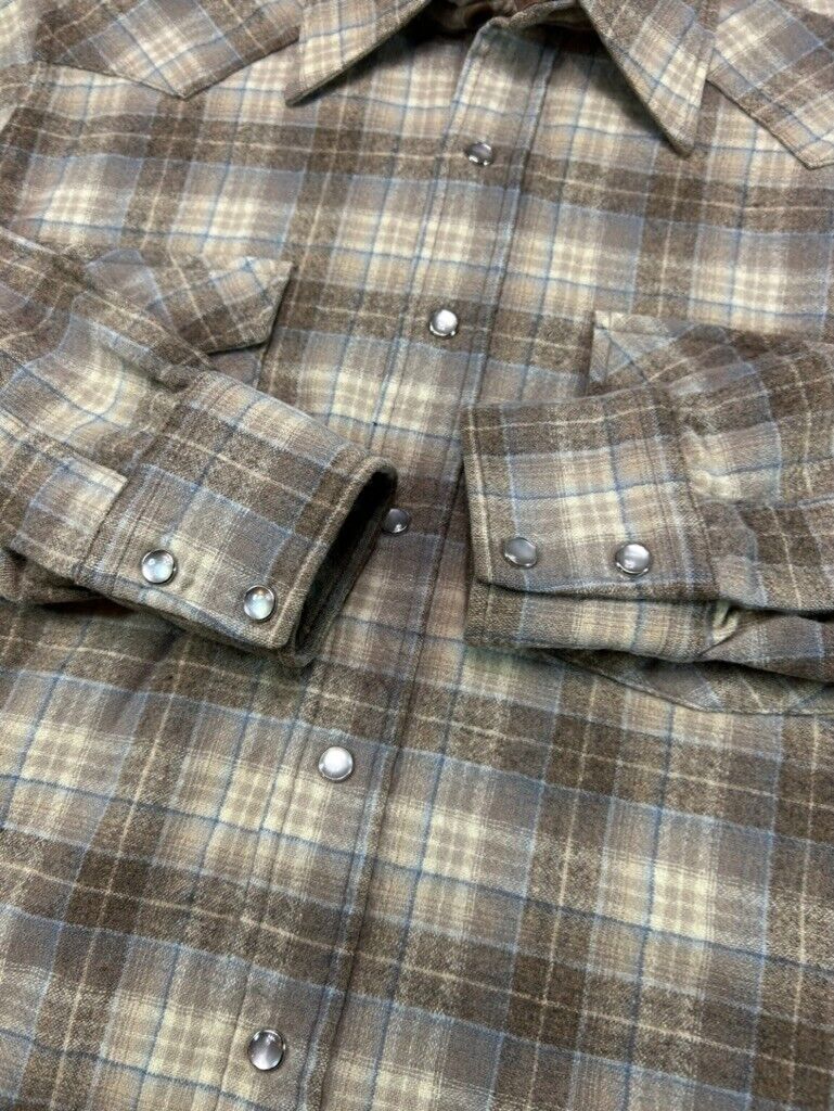 Vintage 80s Pendleton Western Wear Pearl Snap Plaid Button Up Shirt Size Medium