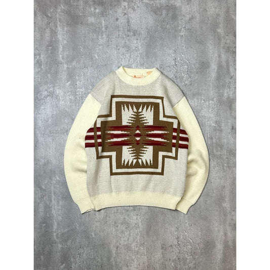 Vintage 1960s Indian Brand Sportswear Aztec Print Pullover Sweater Size Medium