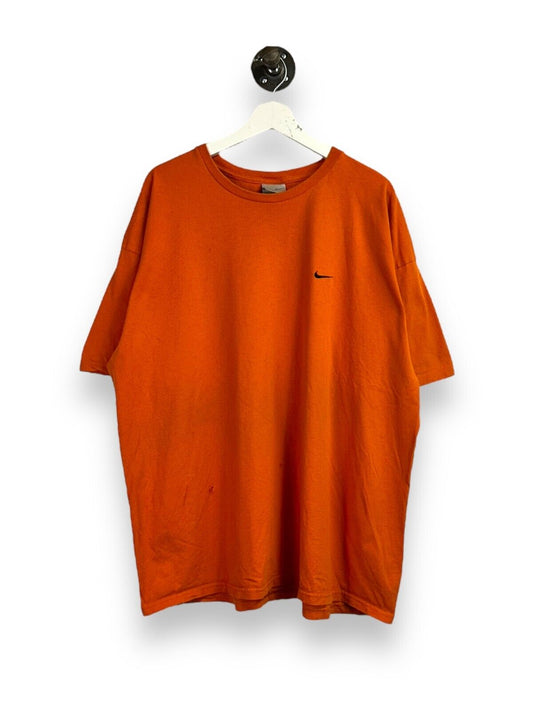 Vintage Nike Embroidered Mini Swoosh T-Shirt Size 2XL Orange