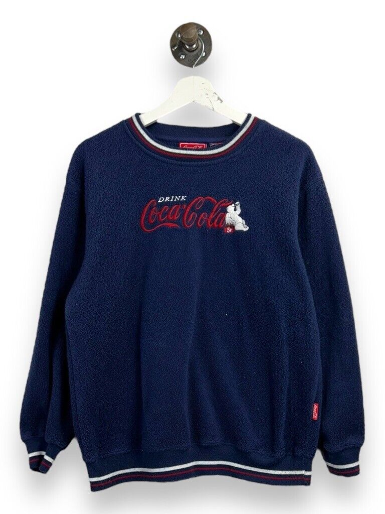 Vintage Coca-Cola Embroiderd Graphic Fleece Sweatshirt Size Medium Blue