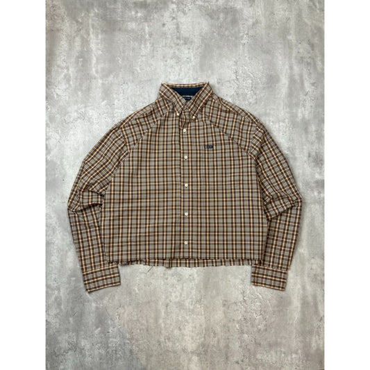 Vintage Chaps Ralph Lauren Plaid Print Reworked Cropped Button Up Shirt Sz XL
