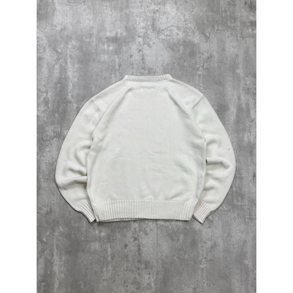 Vintage 90s Polo Ralph Lauren Embroidered Pony White Knit Sweater Size Large