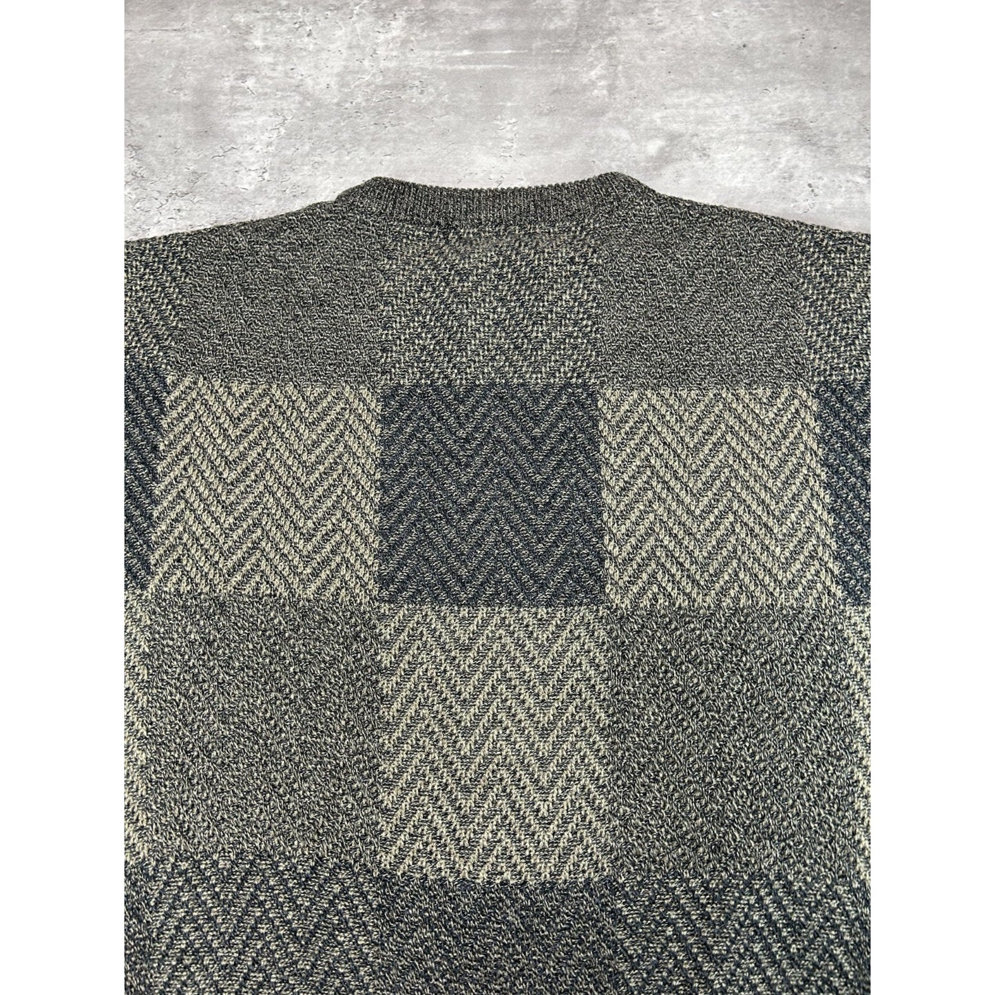 Vintage Towncraft Checkered Print Earth Tone Pullover Knit Sweater Size 2XL