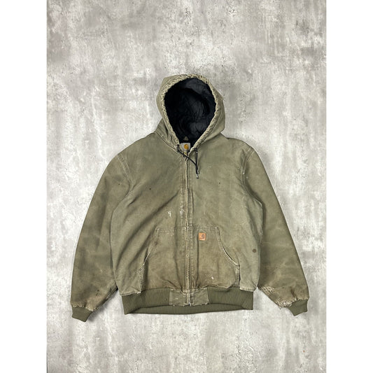 Vintage Carhartt Insulated Canvas Workwear Hooded Active Jacket Size Large Tall