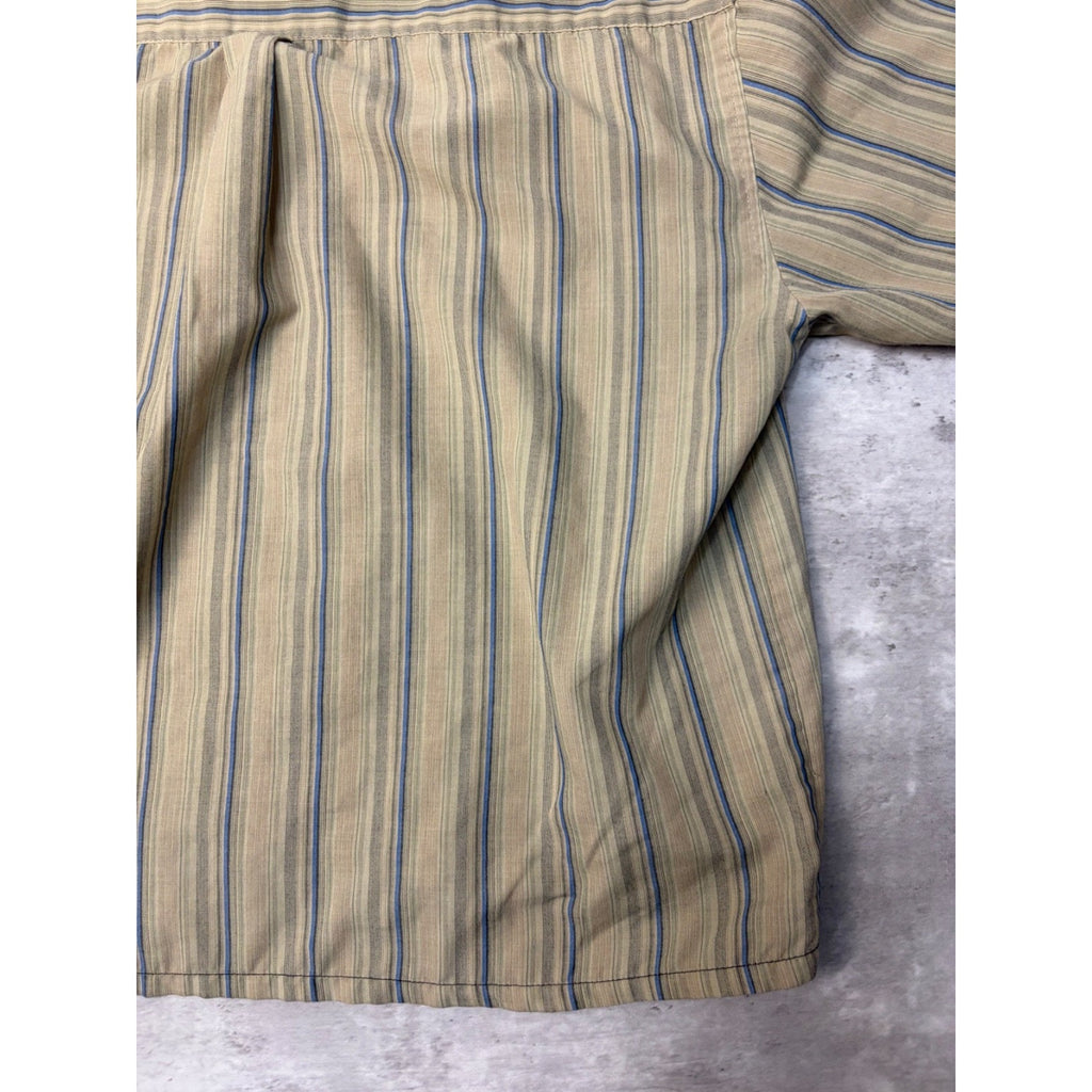 VTG Puritan Single Pocket Striped Reworked Cropped Button Up Shirt Size Large