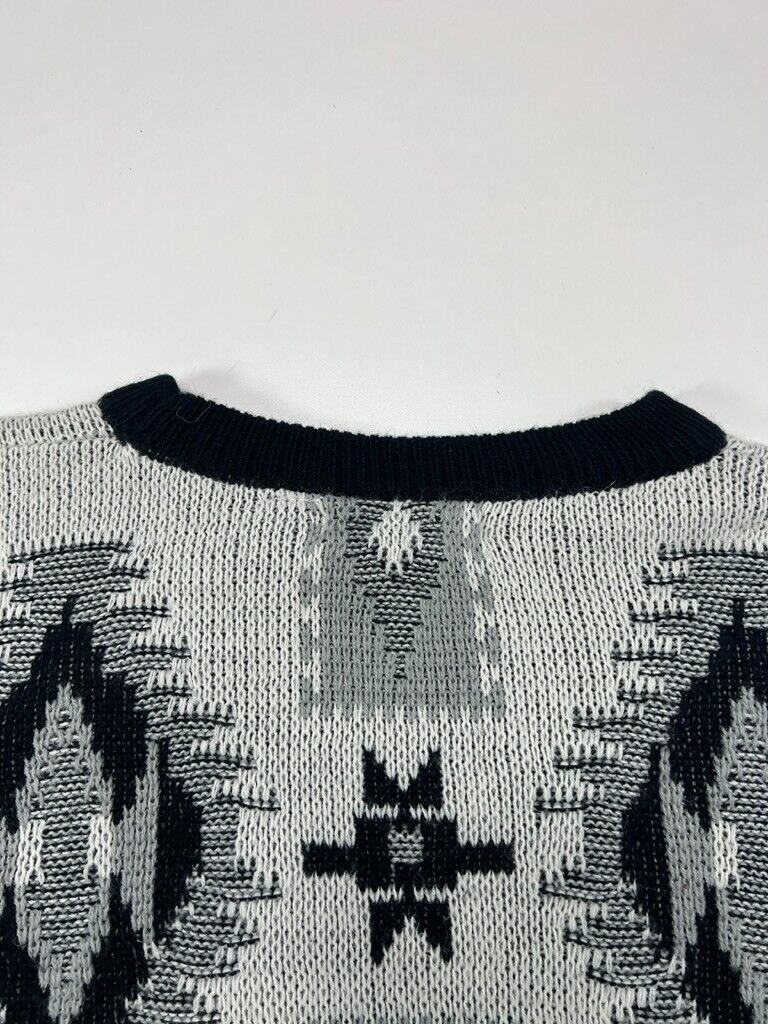 Vintage 90s Saturdays Abstract Pattern Monochrome Knit Sweater Size Medium