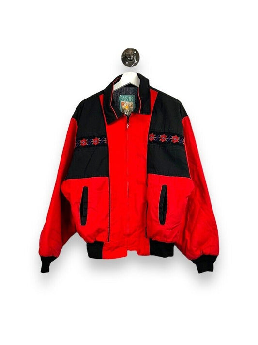 Vintage 90s Canyon Guide Outfitters Blanket Lined Bomber Jacket Size Large Red