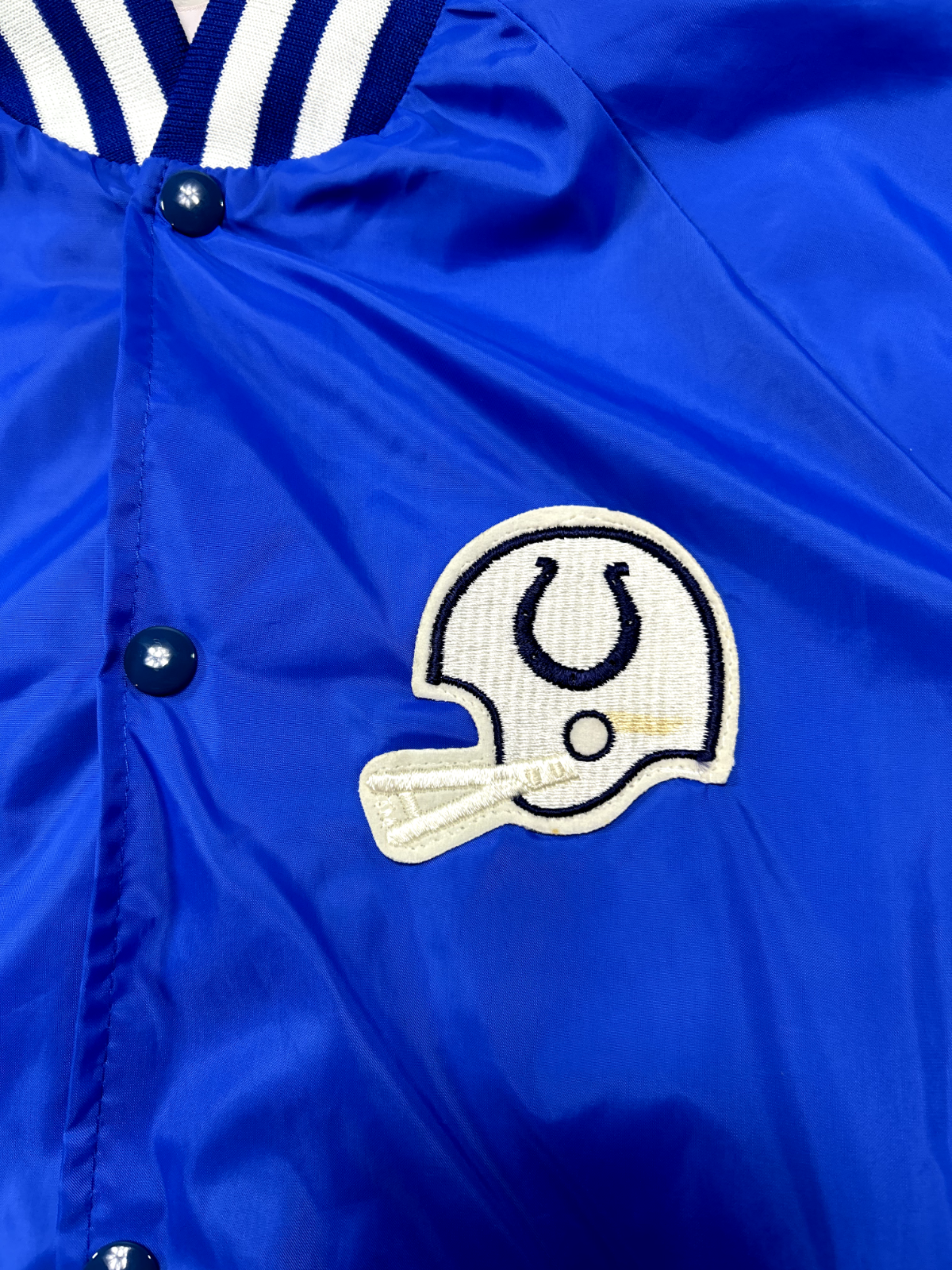 Vintage 80s Indianapolis Colts NFL Embroidered Helmet Bomber Jacket Size Large