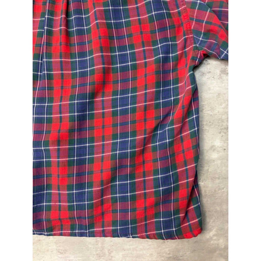 Vintage Eddie Bauer Double Pocket Plaid Cropped Button Up Shirt Size LT