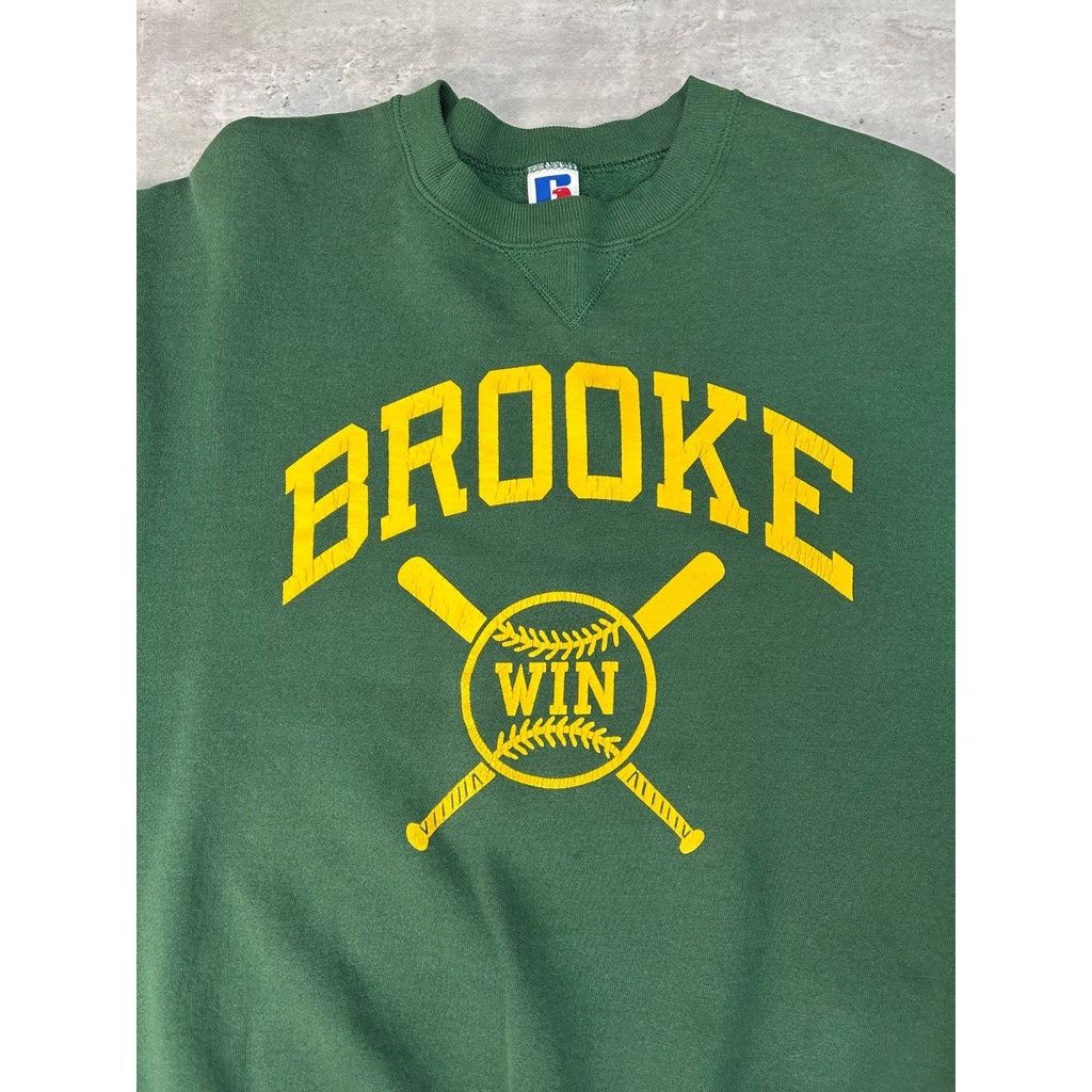 Vintage 90s Brooke Baseball Arc Spellout Graphic Russell Sweatshirt Size XL