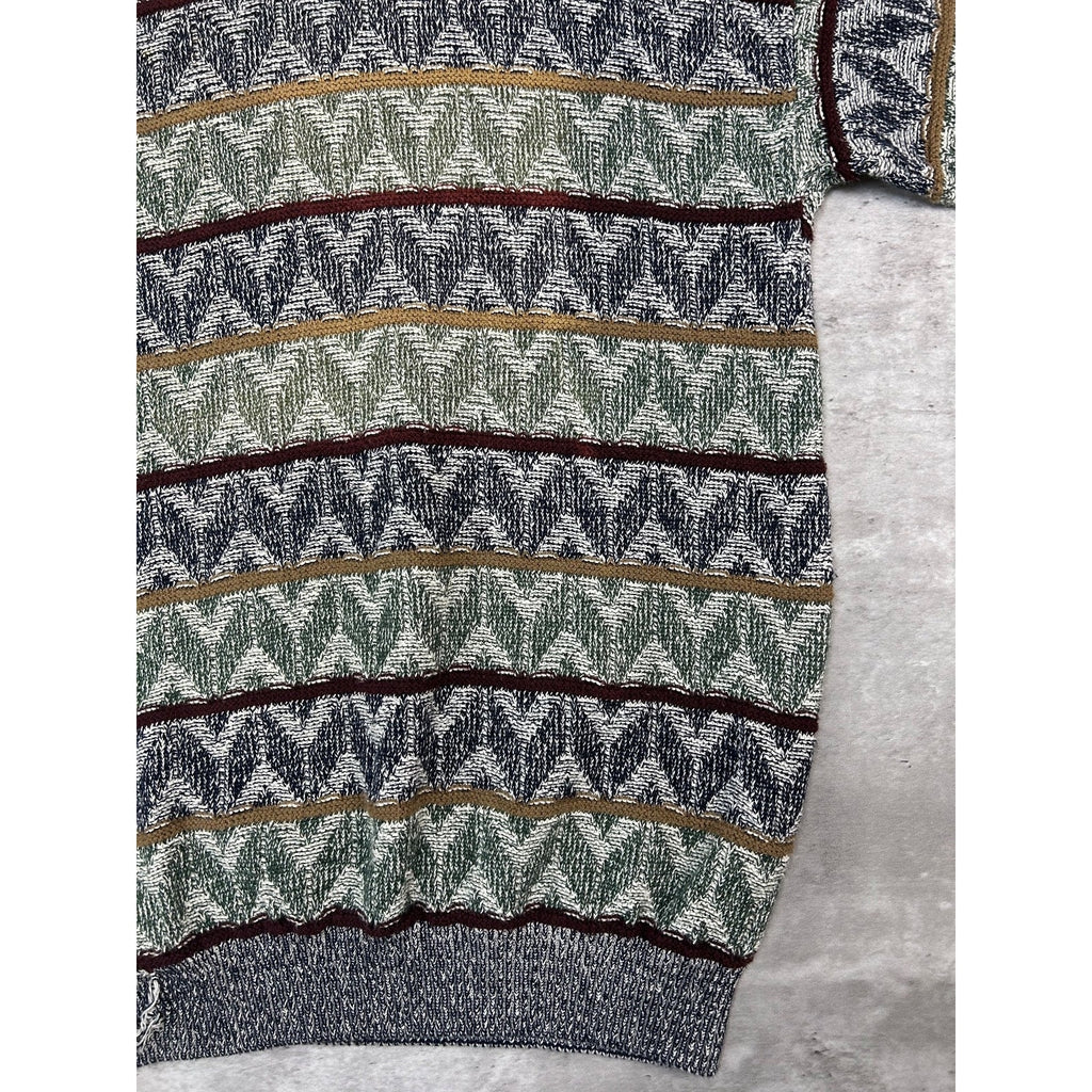 Vintage 90s Jantzen Zig Zag Striped Print Pullover Knit Sweater Size Large