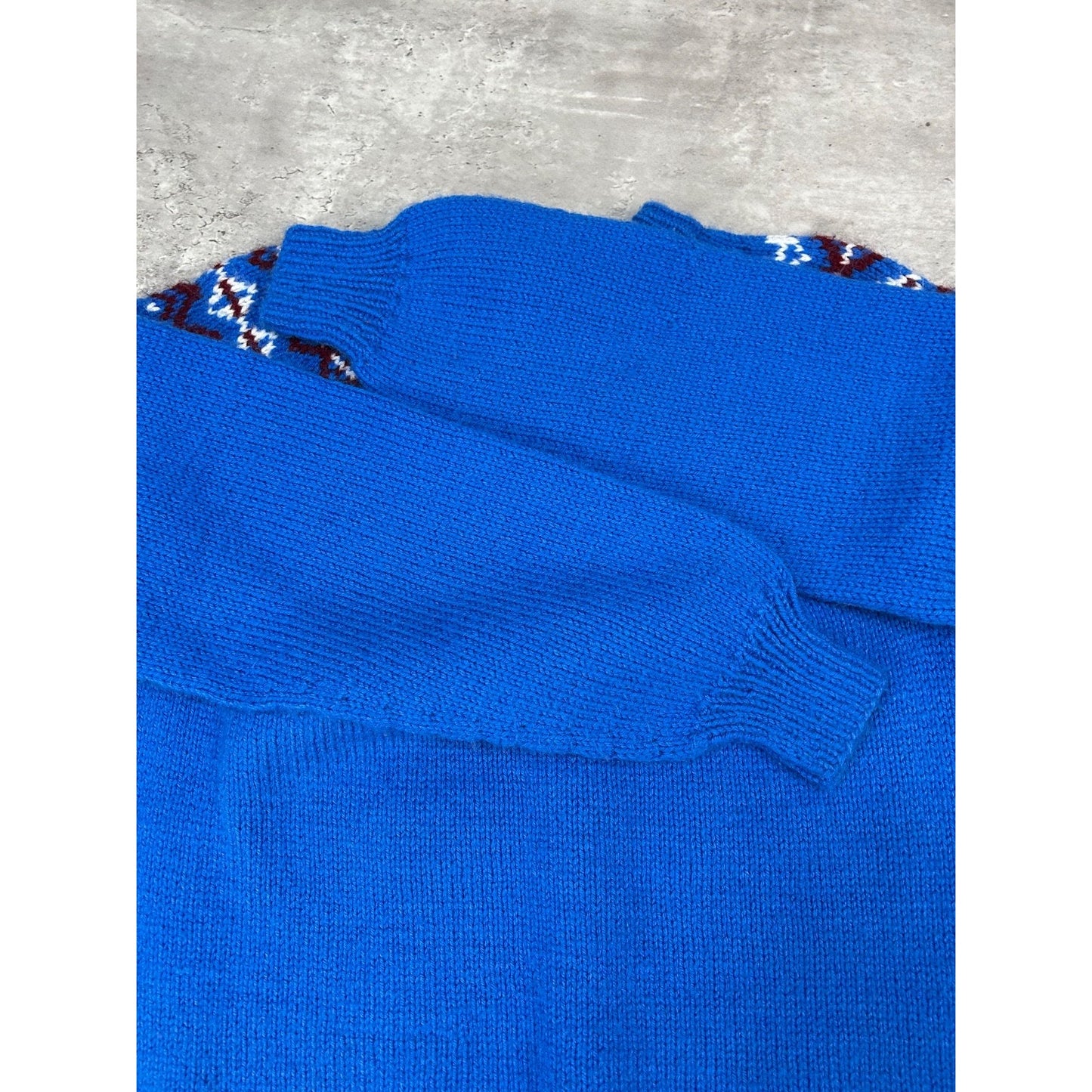 Vintage 90s Aztec Pattern Mock Neck Knit Sweater Size Medium Blue