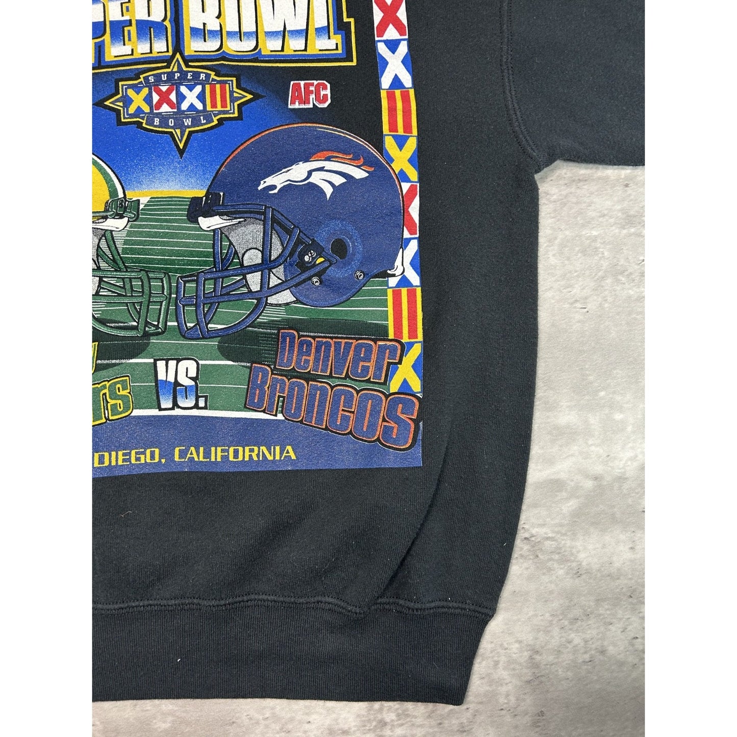 Vintage 1998 Denver Broncos Vs Green Bay Packers NFL Super Bowl Sweatshirt Med