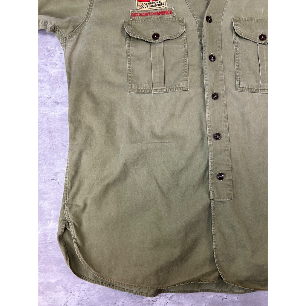VTG 1950s Boy Scouts Sanforized National Scouts Patch Button Up Shirt Size XL
