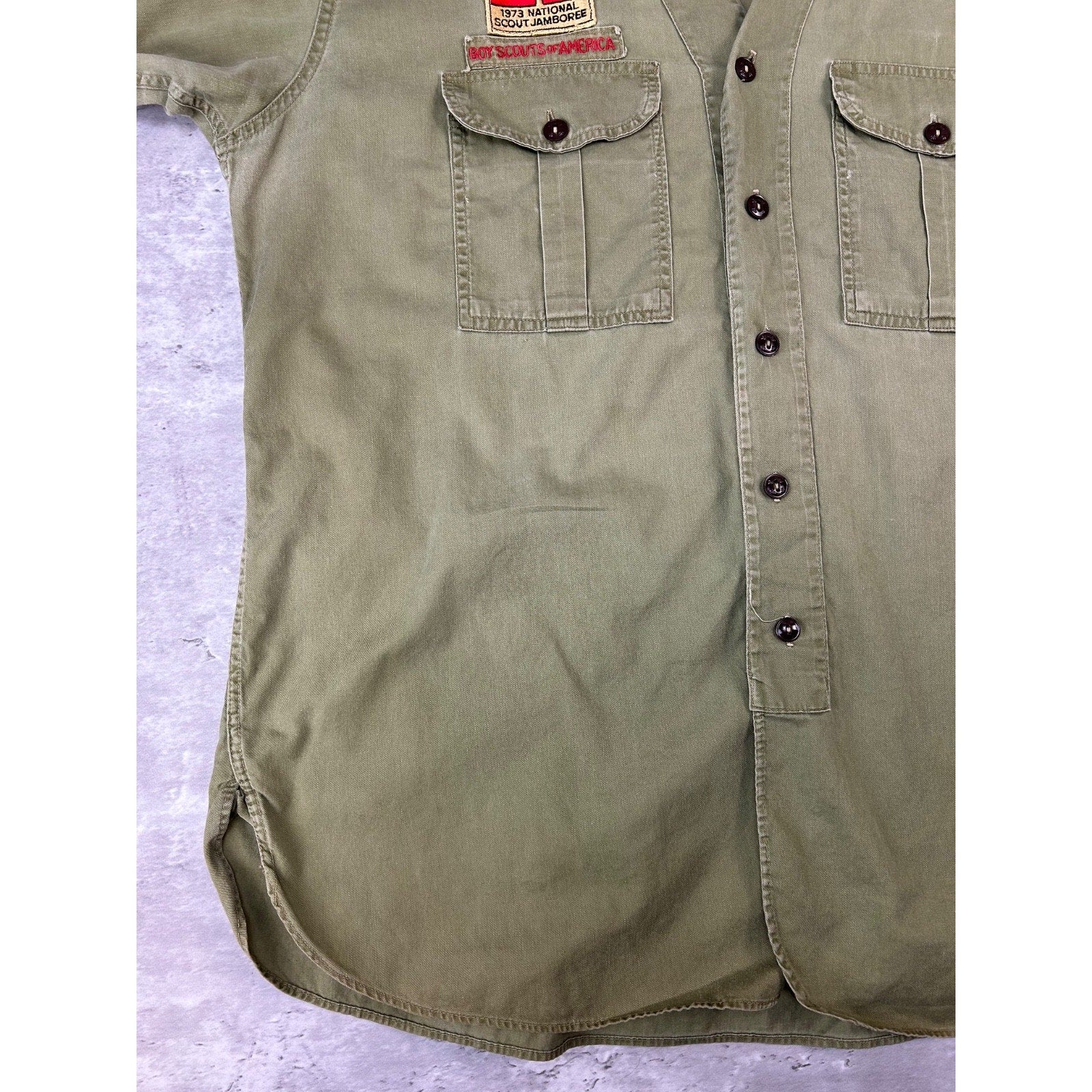 VTG 1950s Boy Scouts Sanforized National Scouts Patch Button Up Shirt Size XL