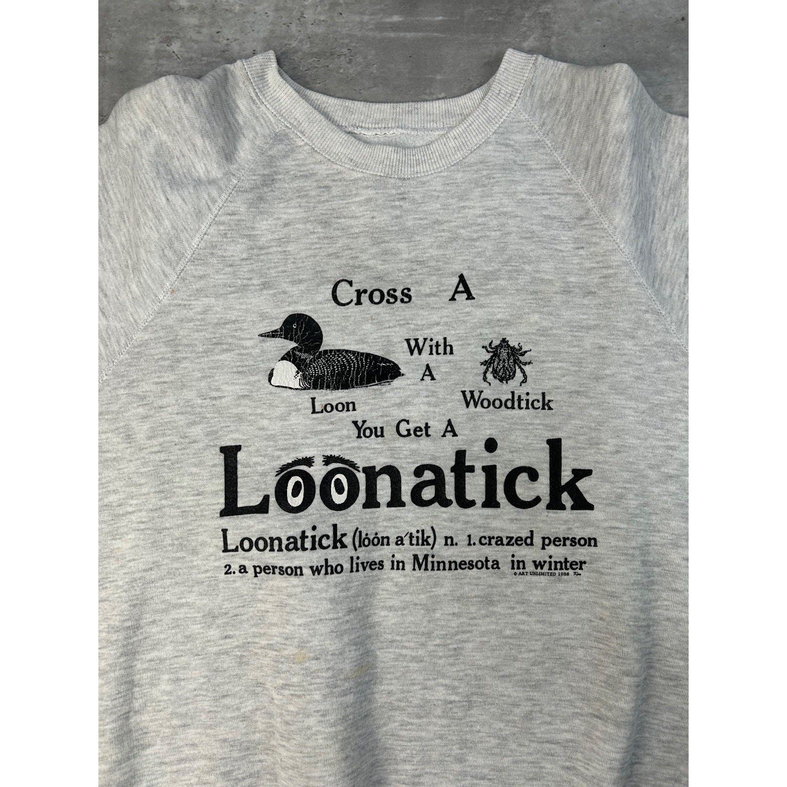 Vintage 1988 Loonatick Animal Comedy Slogan Graphic Sweatshirt Size Large