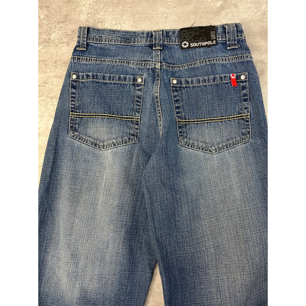 Vintage Women's Y2K Southpole Dark Wash Faded Baggy Fit Denim Pants Size 29