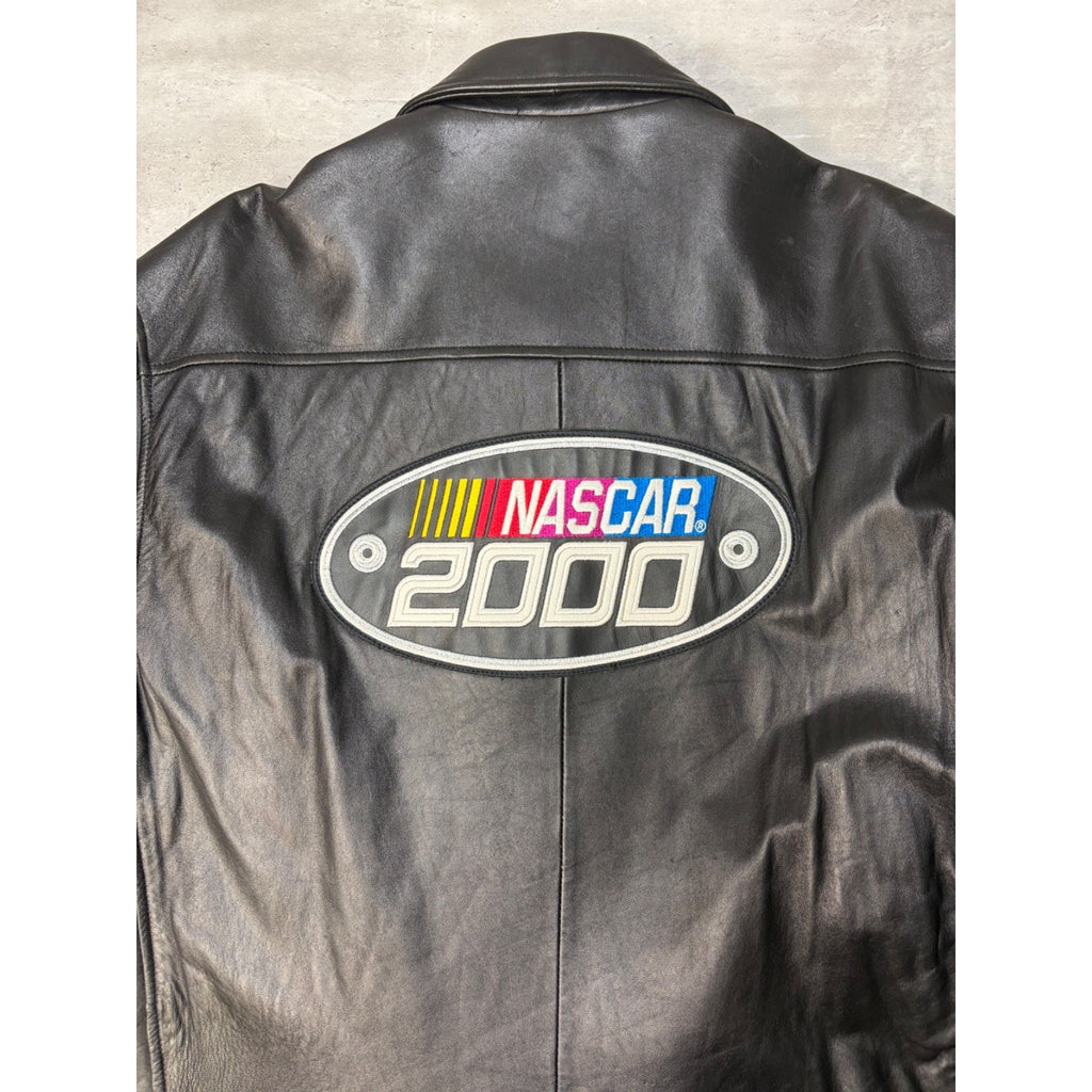 Vintage 2000 Nascar Embroidered Logo Leather Bomber Jacket Size XL