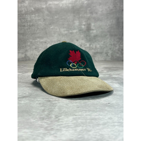 Vintage 1994 Lillehammer Olympics Embroidered Logo Strapback Hat OSFA Green