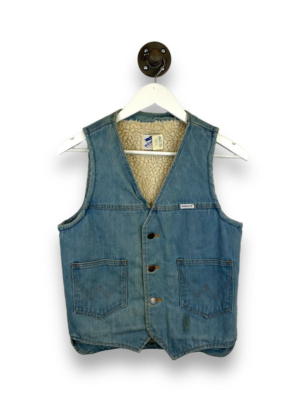 Vintage 80s/90s Wrangler Sherpa Lined Western Style Demin Vest Jacket Size Small