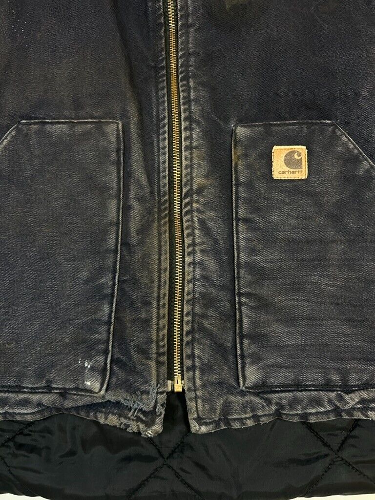 Vintage Carhartt Canvas Quilted Lined Work Wear Vest Jacket Size 2XL Blue V02MDT