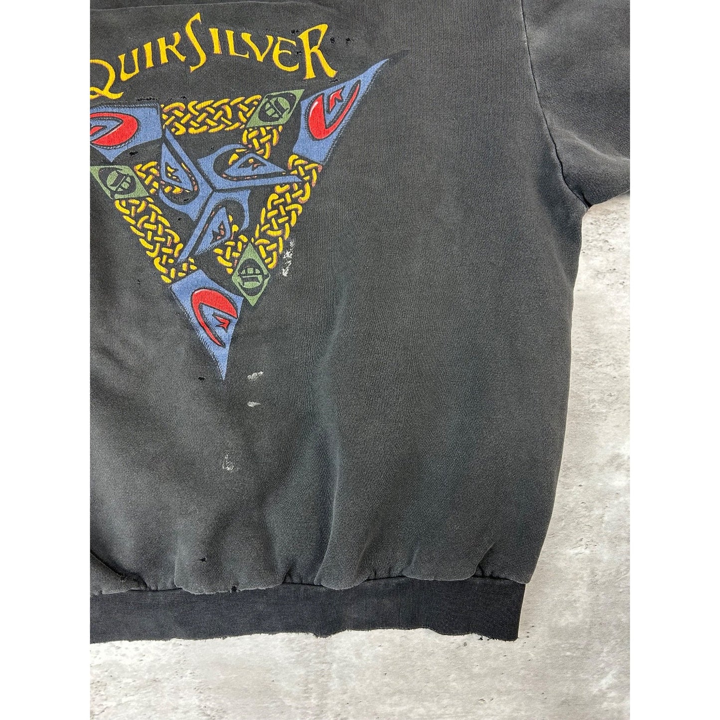 Vintage 90s Quiksilver Distressed Graphic Hooded Sweatshirt Size Small
