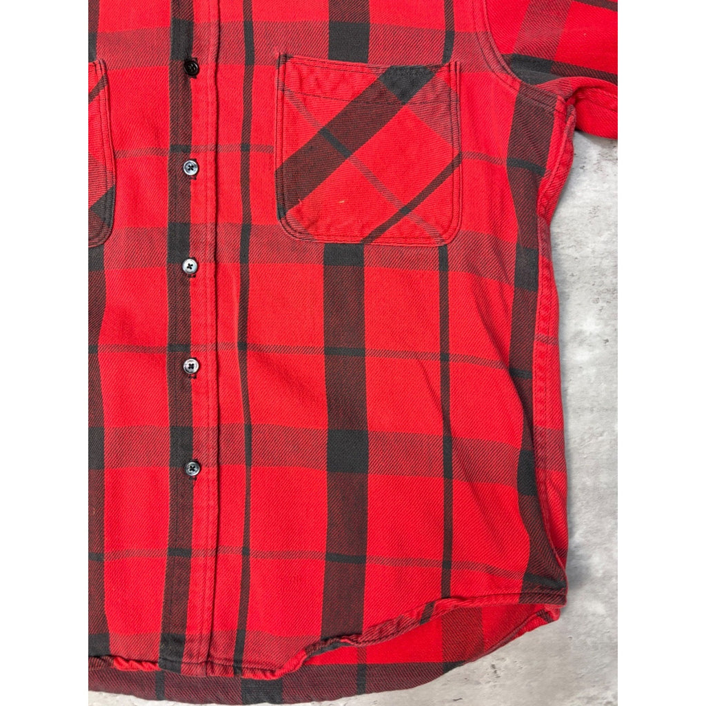 Vintage 1970s St Johns Bay By Big Mac Red Plaid Print Button Up Shirt Sz Large