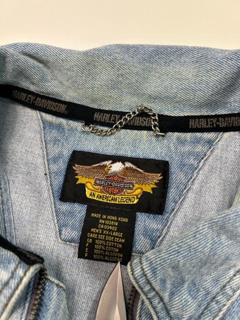 Vintage Harley Davidson Embroidered Spellout Light Wash Denim Trucker Jacket 2XL