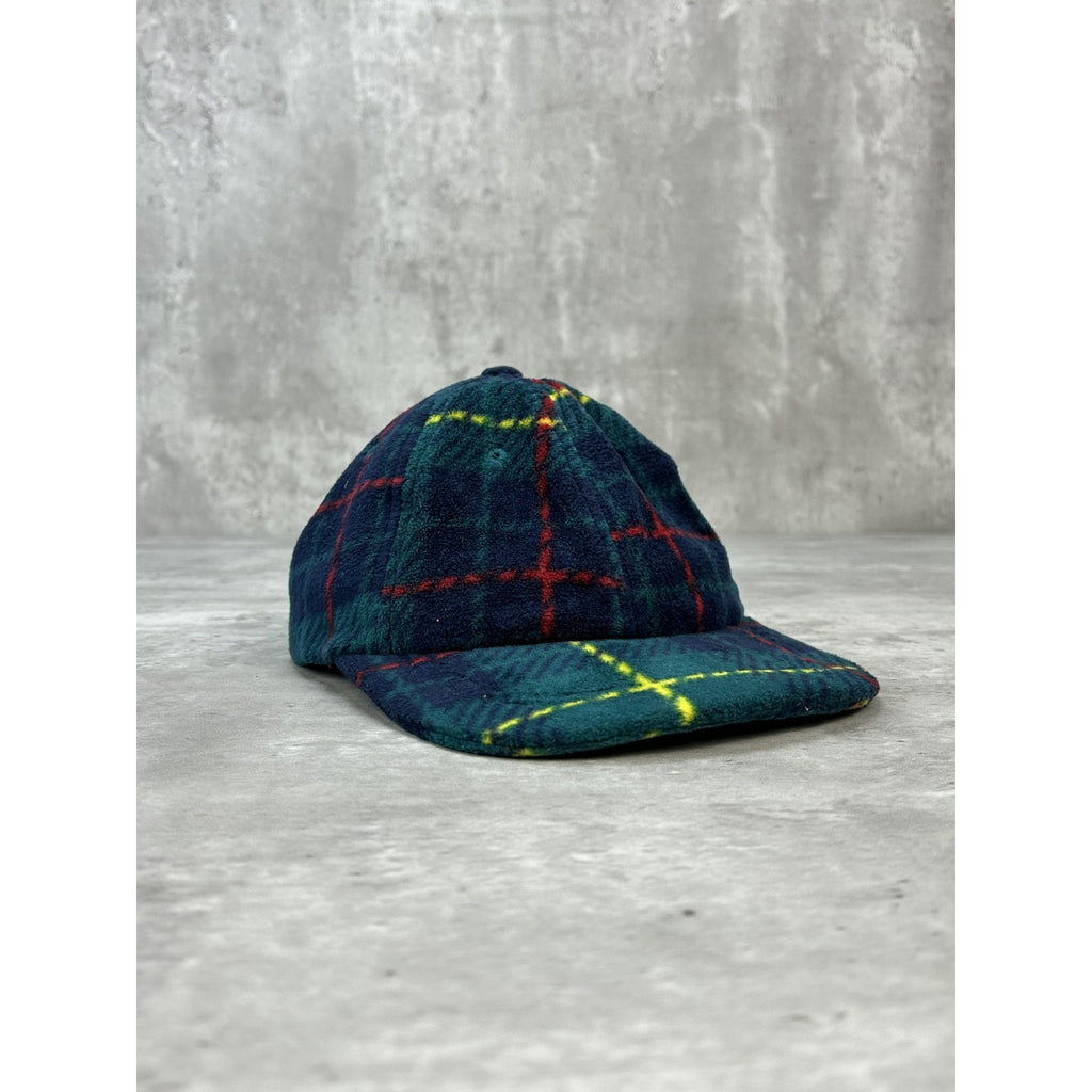 Vintage Plaid Print Fleece Strapback Hat OSFA