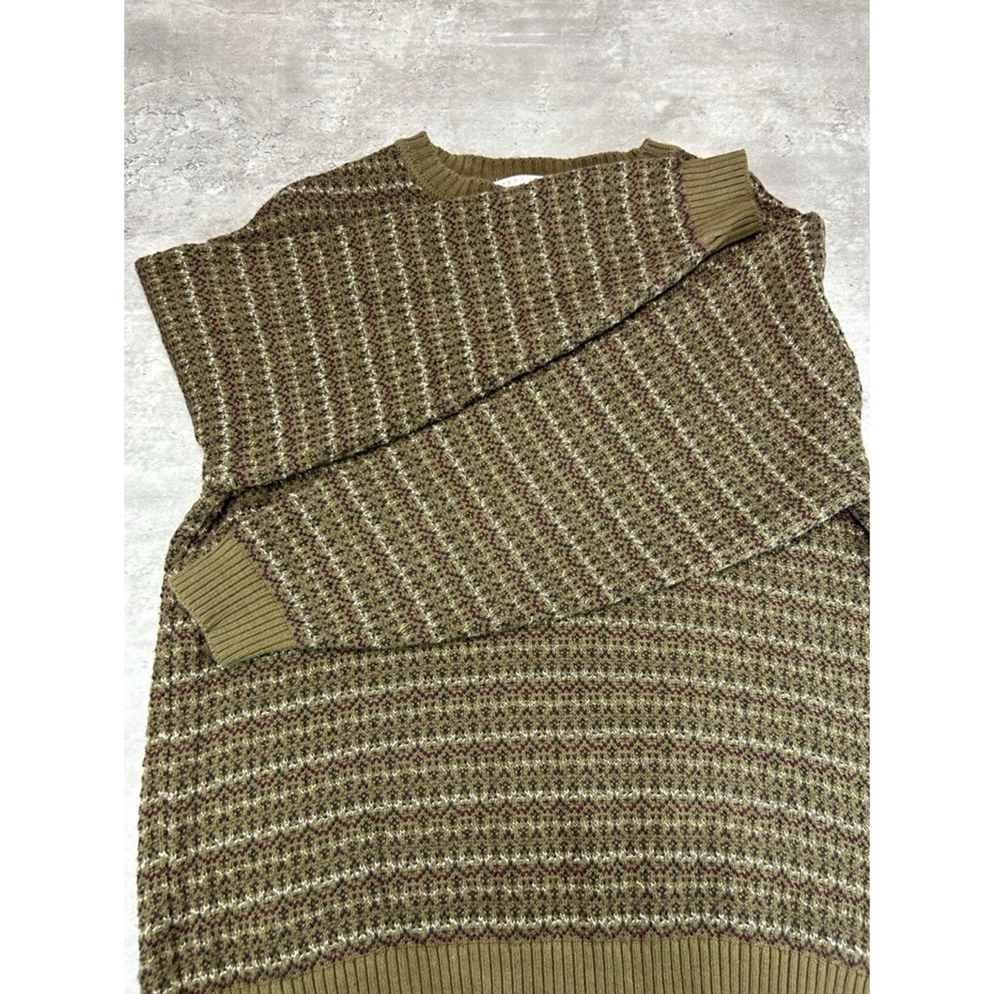 Vintage Perry Ellis Abstract Striped Ribbed Pullover Knit Sweater Size Large